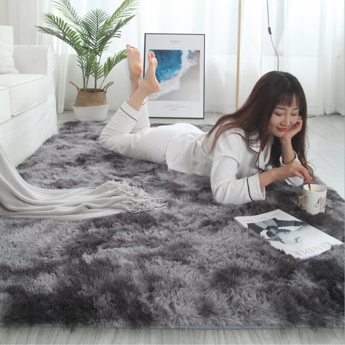 Thảm Lông Xù Màu Loang