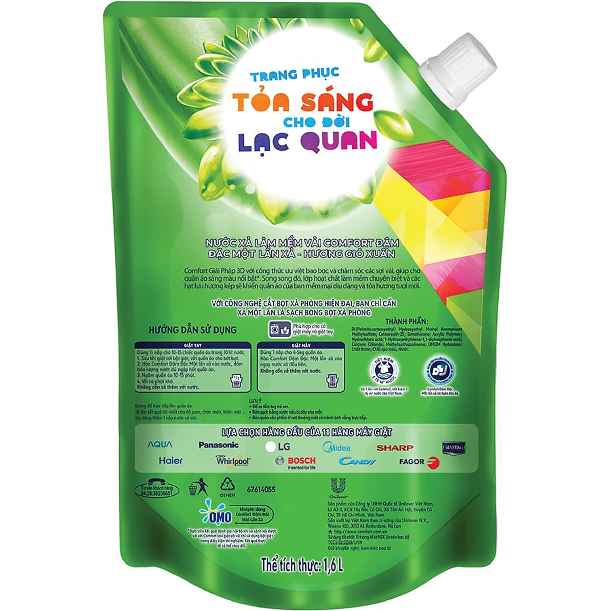 Nước Xả Vải Comfort 1 Lần Xả Hương Gió Xuân Túi 1.6L - 67349992