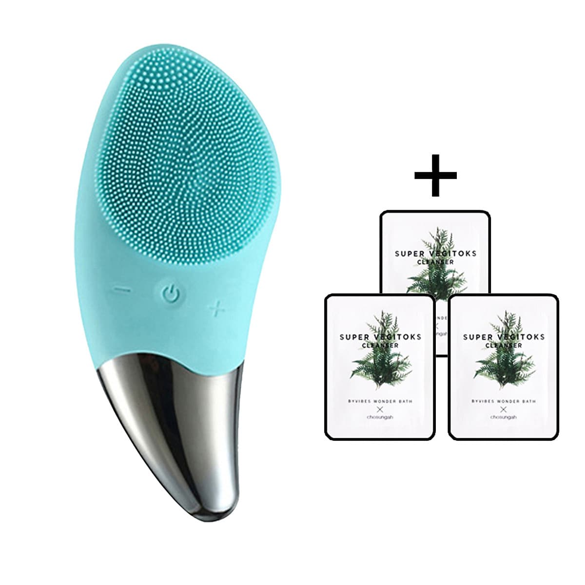 Máy Rửa Mặt Mini Massage Làm Sạch Sâu Tích Hợp Sóng Âm BR-1020 + Tặng 3 gói sữa rửa mặt thải độc Super Vegitoks Cleanser 3ml