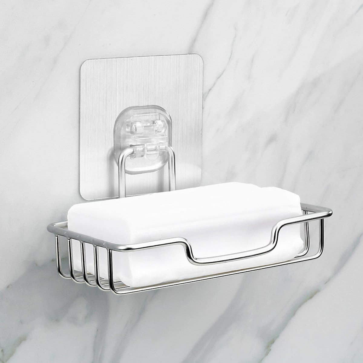 Kệ Xà Phòng Inox Dán Tường Có Kèm Móc Dán Tường - Khay Inox Đựng Xà Phòng Dán Tường Gạch Men Tiện Lợi Không Cần Khoan Tường