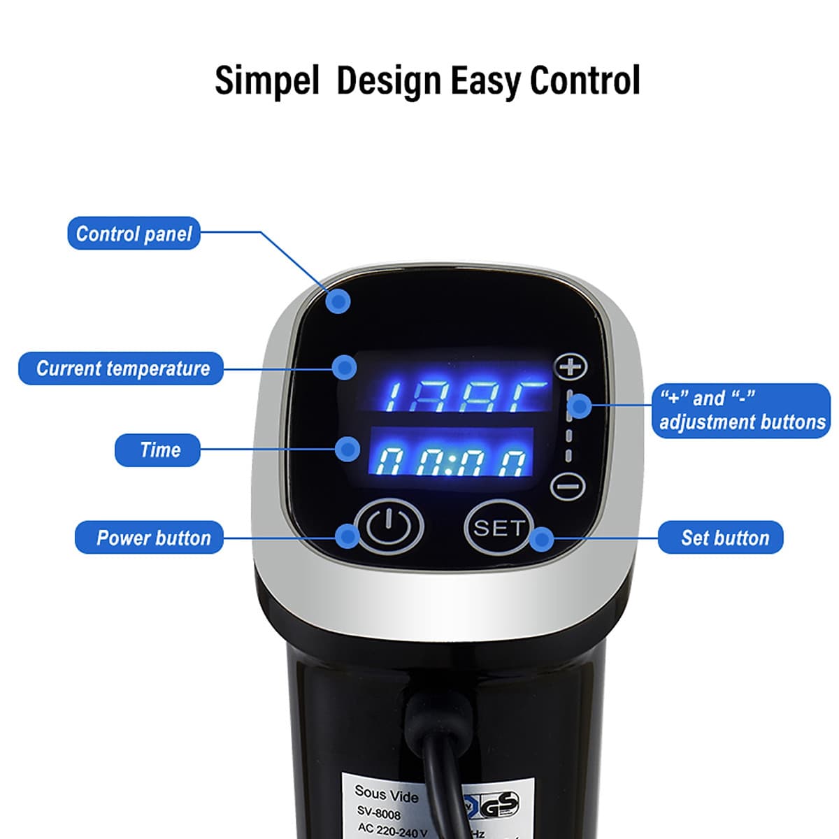 Máy nấu chậm sous vide IPX7 công nghệ chống thấm với màn hình LED và ổ cắm chuẩn châu Âu