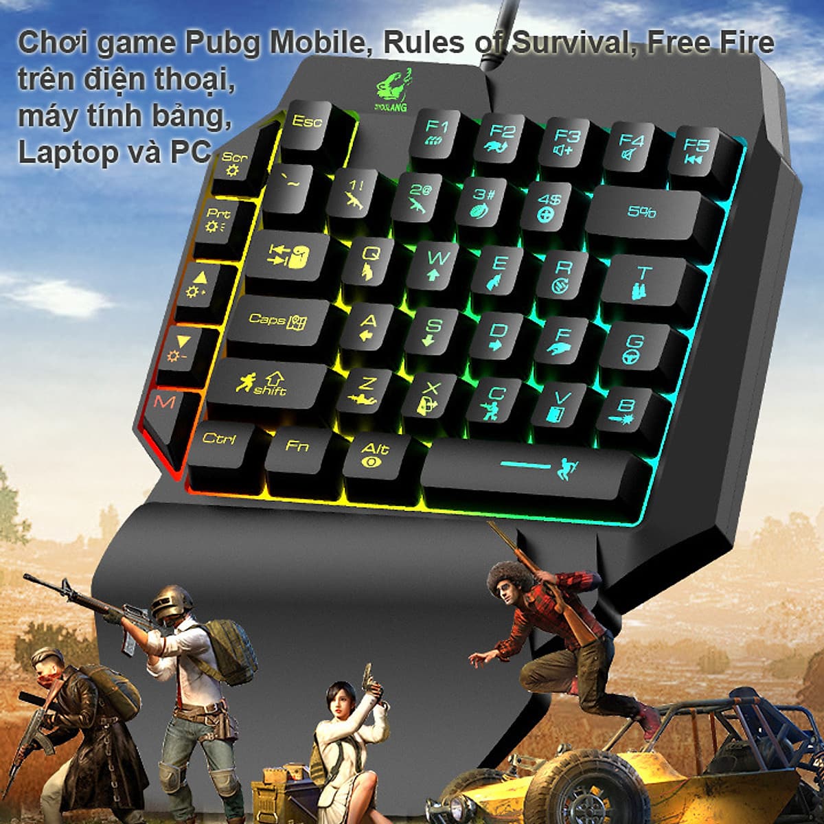 Combo Bàn Phím Bán Cơ FREE WOLF K15 + Chuột chuyên game 6D  LED 7 màu T06