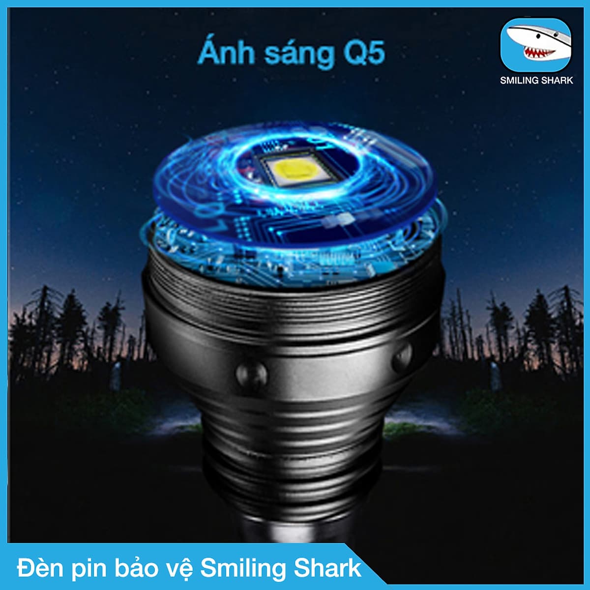 Đèn pin tự vệ siêu sáng Smiling Shark, công nghệ chiếu sáng tối tân, chất liệu hợp kim siêu cứng, chuyên dụng cho bảo vệ canh phòng, tuần tra ban đêm, chống trộm, dã ngoại, tìm kiếm cứu nạn đa dụng - Hàng chính hãng