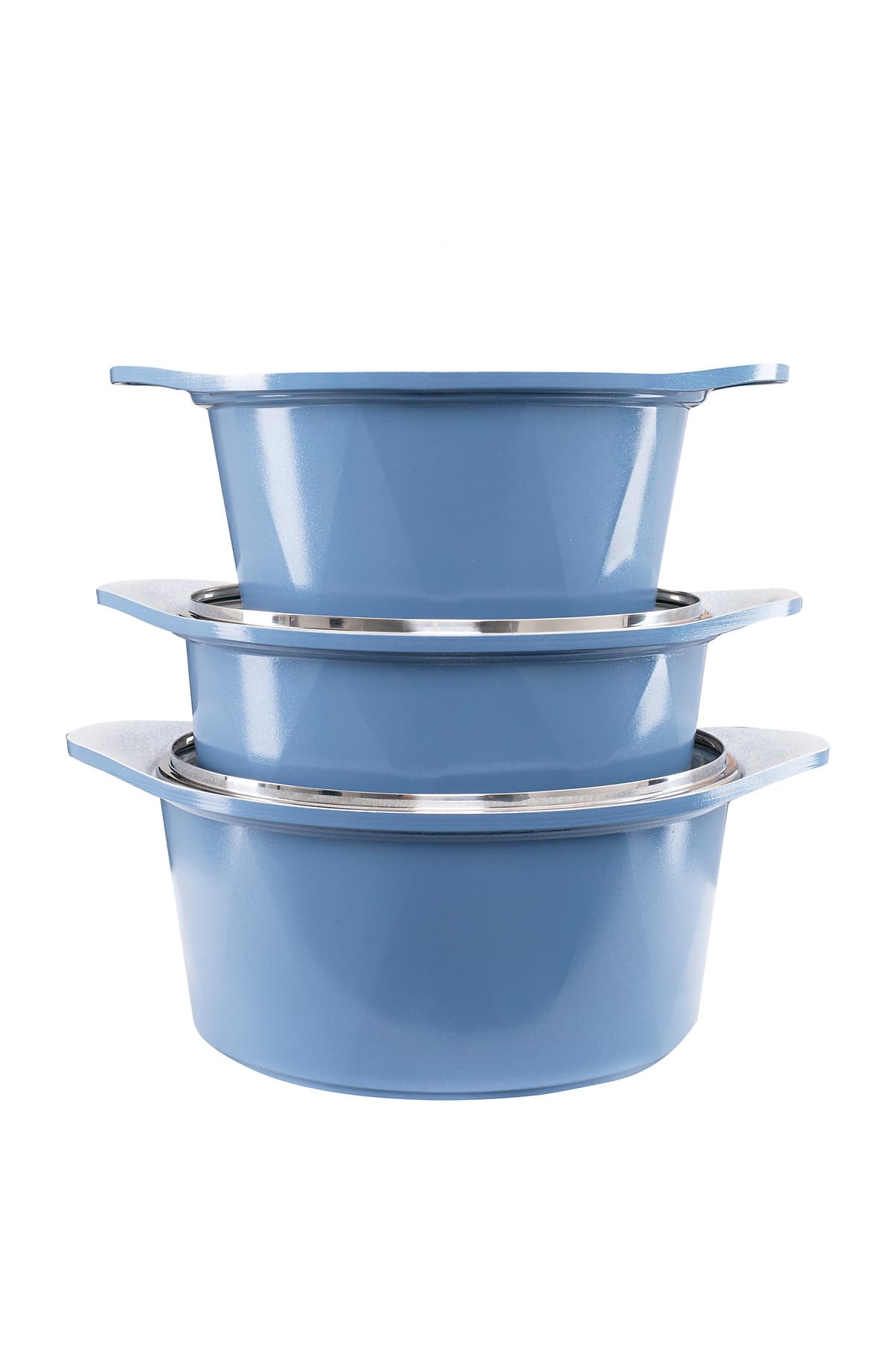 Bộ 3 nồi đúc ceramic cao cấp 2 tay cầm (20 – 22 –  24cm) tặng 1 cặp nhấc nồi sillicon (màu ngẫu nhiên)