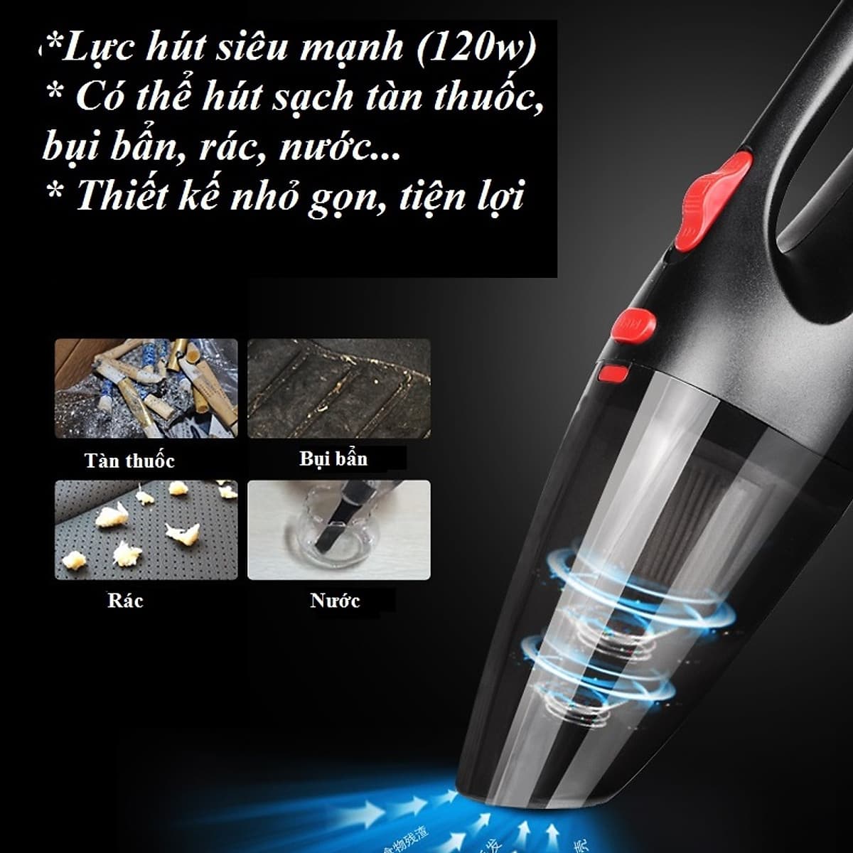 Máy hút bụi cầm tay CÓ DÂY cho xe hơi, oto, tẩu nguồn 12v