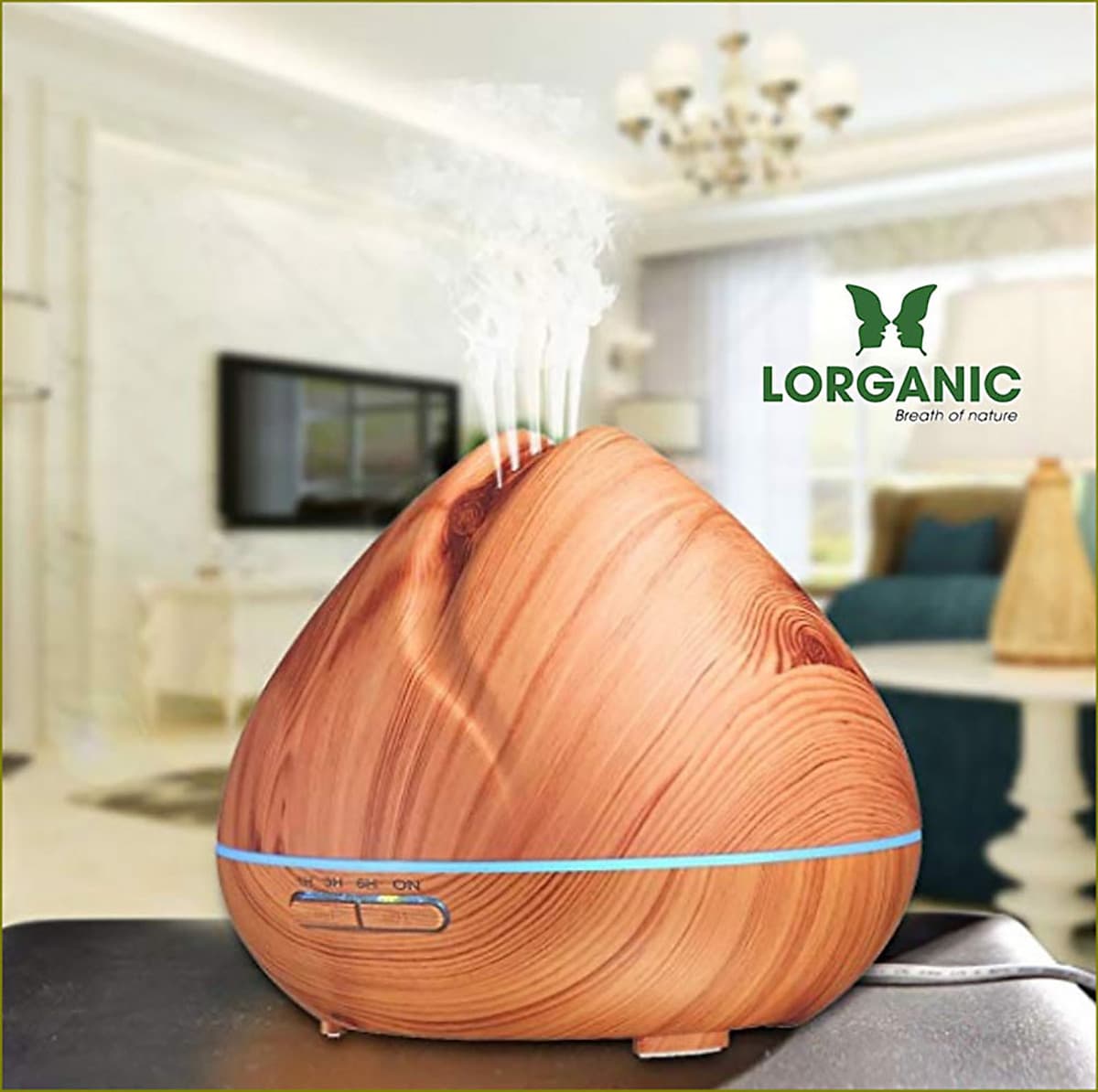 Combo máy khuếch tán/ máy xông tinh dầu Lorganic quả đào FX2059 + tinh dầu sả chanh Lorganic (10ml) LGN0367/ Thích hợp xông phòng diện tích 15-40m2.