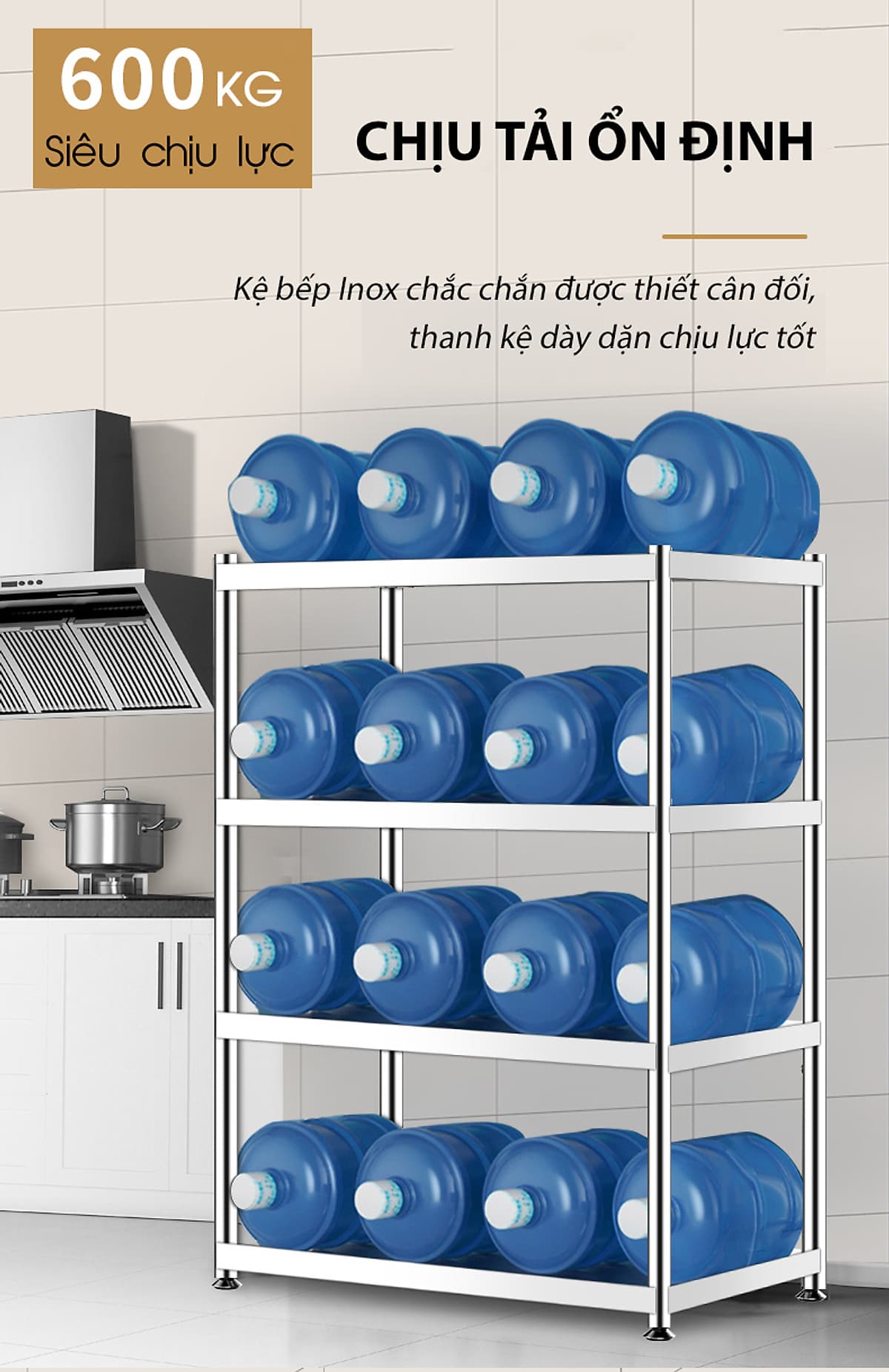 Kệ đa năng để lò sóng Inox 304 trắng chống han gỉ, kệ để đồ nặng nhà bếp cao cấp VANDO kệ tủ tiện lợi