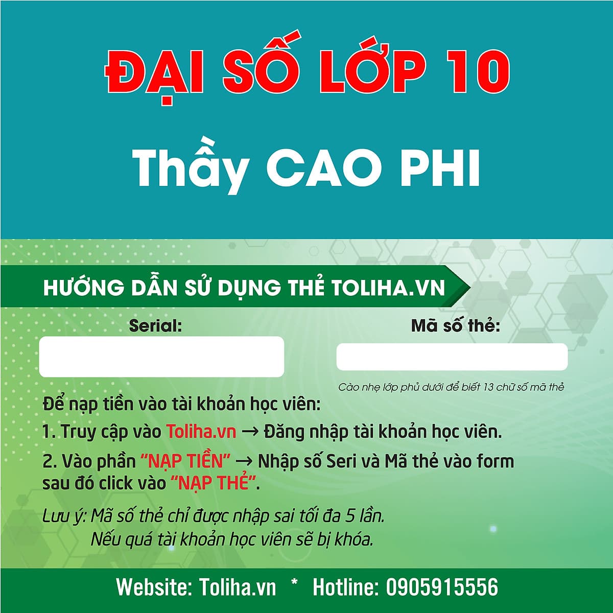 Khóa học Online ĐẠI SỐ - TOÁN HỌC LỚP 10 Thầy CAO PHI - Toliha.vn Khóa 3 Tháng