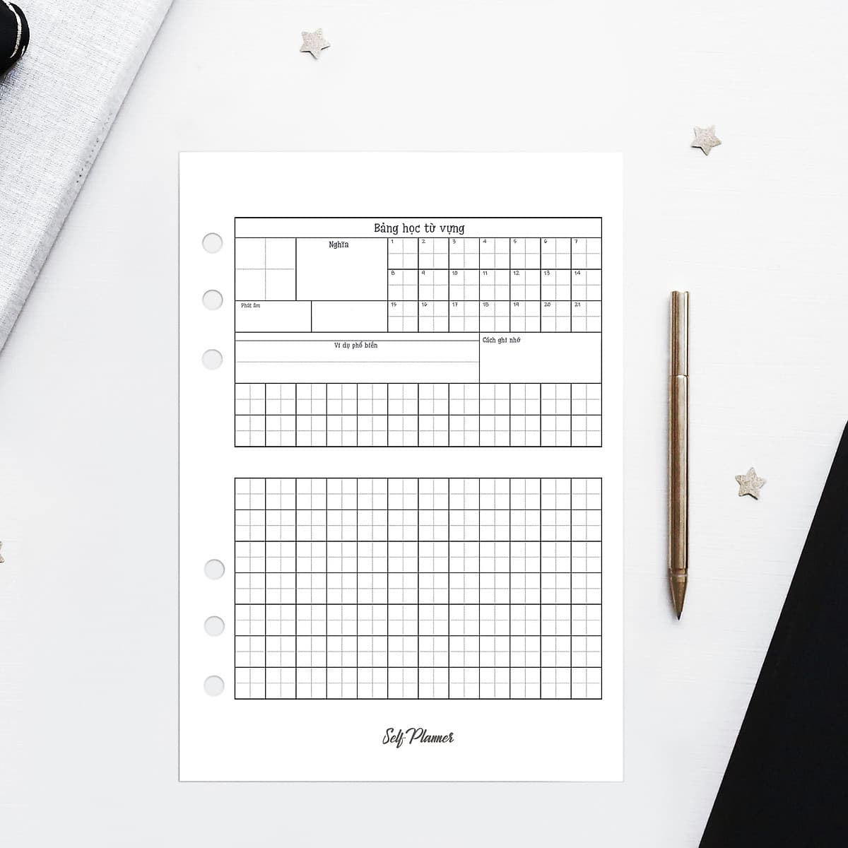Giấy / Ruột refill sổ còng A5 học ngoại ngữ tiếng anh, tiếng trung Self Planner