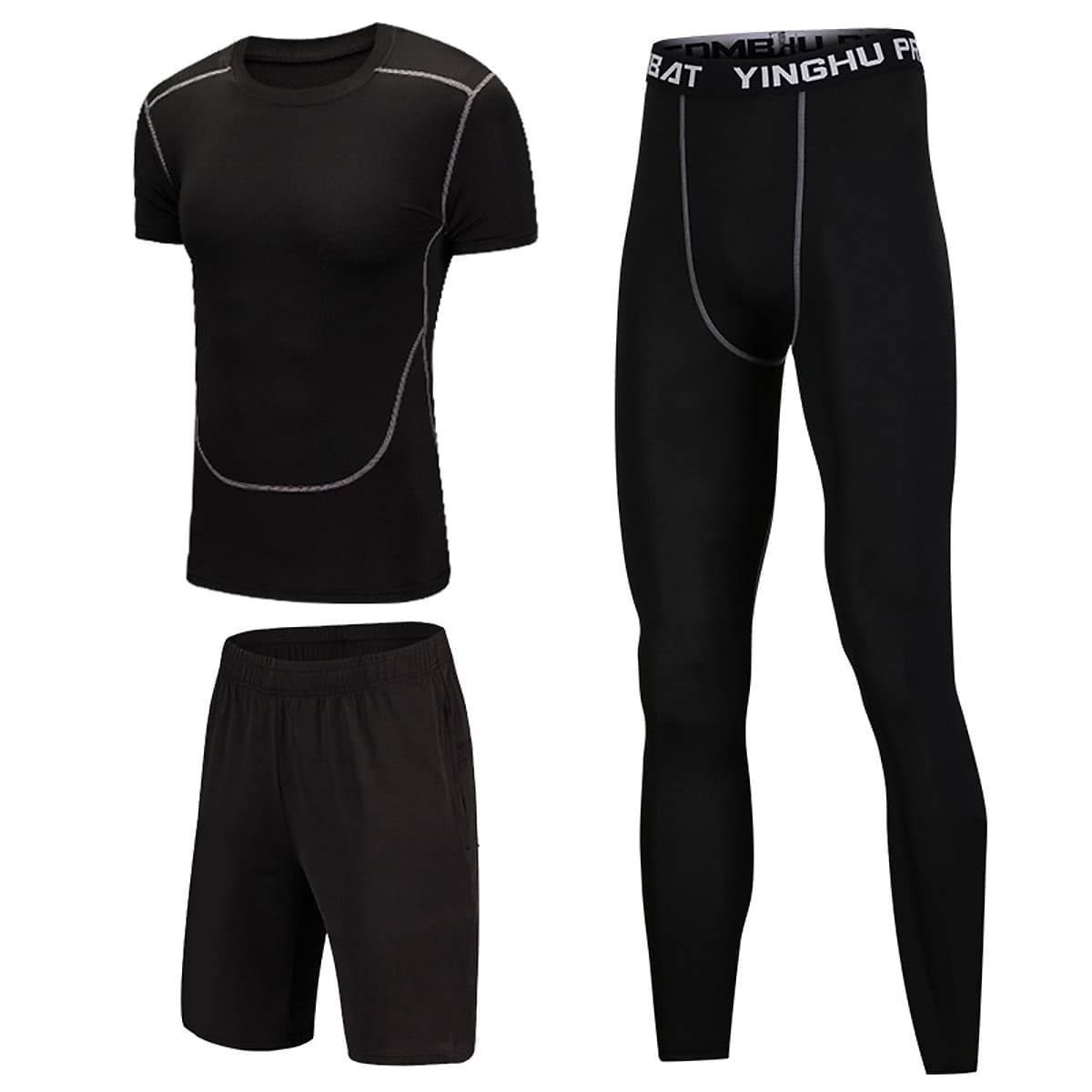 Set 3 in 1 Quần áo gym nam, Quần áo legging nam, Quần áo gym giữ nhiệt nam - Thích hợp tập gym, đá bóng, chạy bộ, bóng rổ hoặc giữ ấm cơ thể - Quần áo tập gym nam chất liệu thun lạnh cao cấp ôm body (SP001)