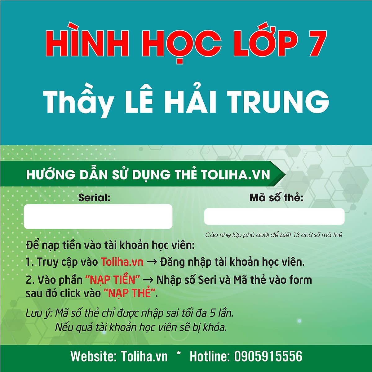 Học trực tuyến HÌNH HỌC - TOÁN HỌC LỚP 7 Thầy LÊ HẢI TRUNG - Toliha.vn Khóa 3 Tháng