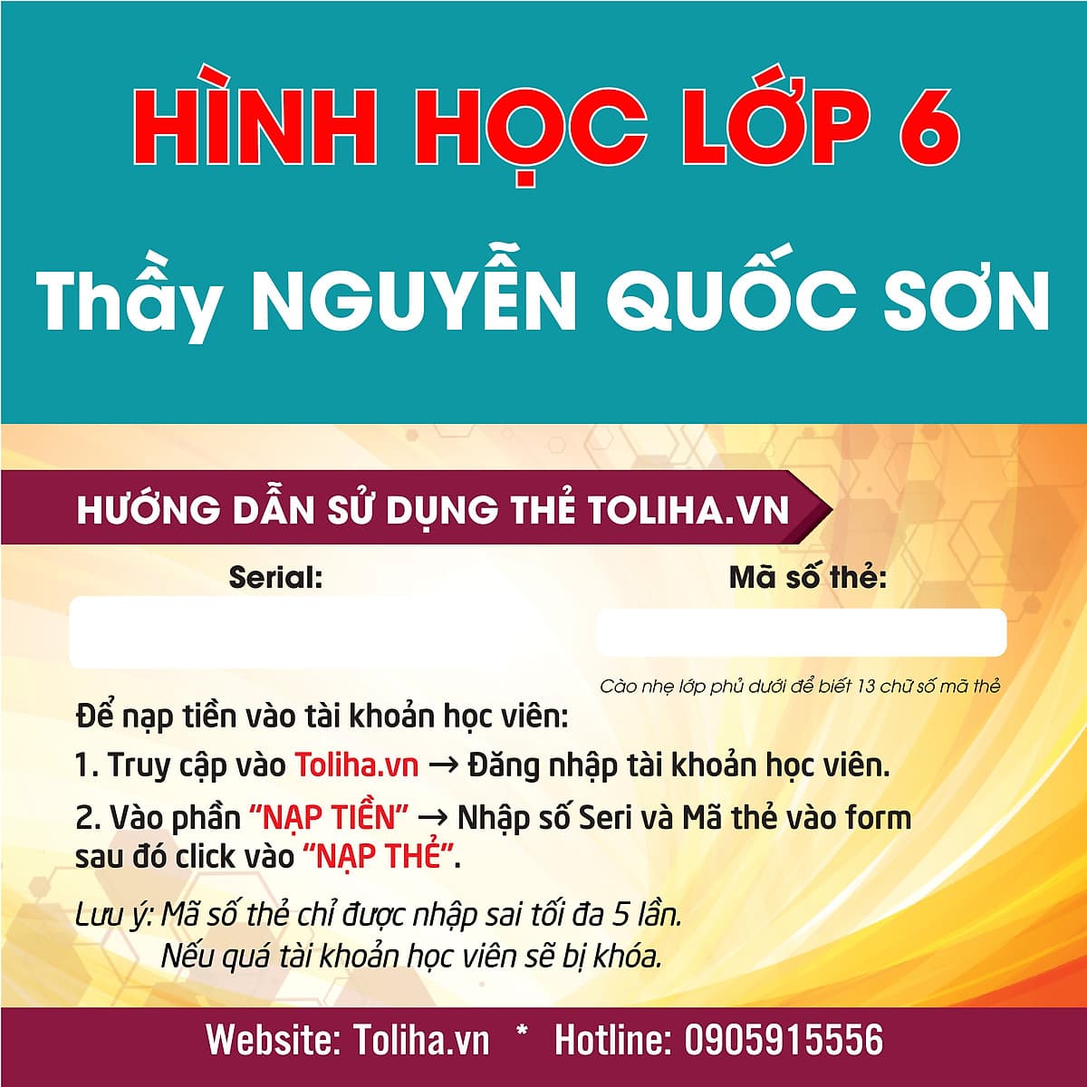 Học trực tuyến HÌNH HỌC - TOÁN HỌC LỚP 6 - Thầy NGUYỄN QUỐC SƠN - Toliha.vn khóa 6 Tháng