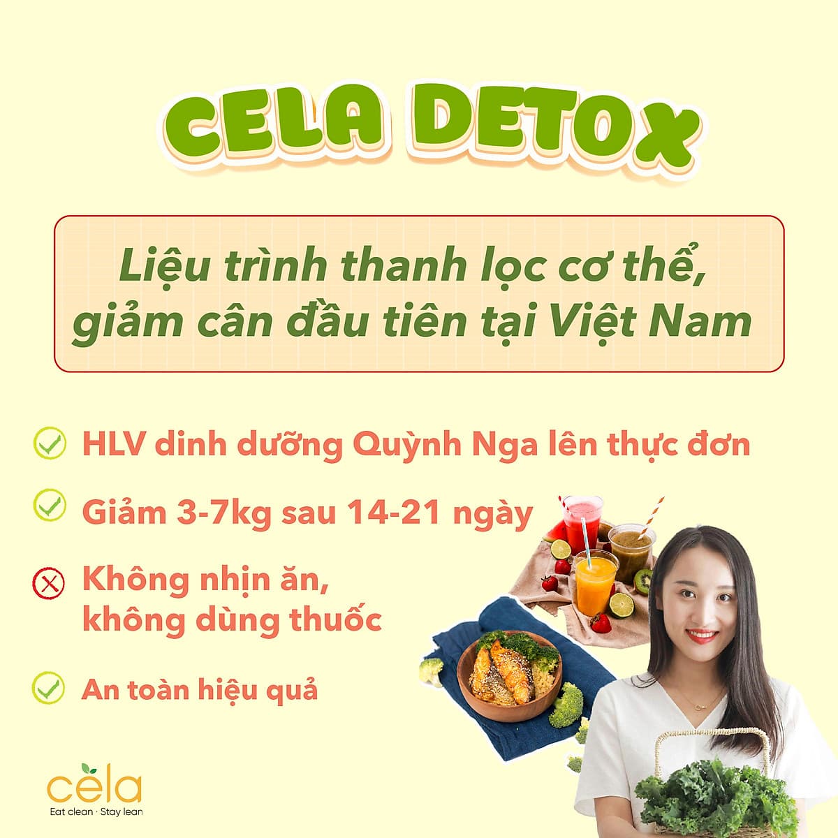 Voucher áp dụng trên chuỗi nhà hàng Celadetox với liệu trình 21 ngày giảm cân an toàn, không gây mệt mỏi dùng phương pháp eatclean do HLV dinh dưỡng thiết kế