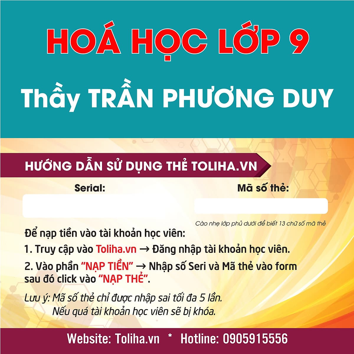 Học trực tuyến HOÁ HỌC LỚP 9 - Thầy TRẦN PHƯƠNG DUY - Toliha.vn 6 Tháng
