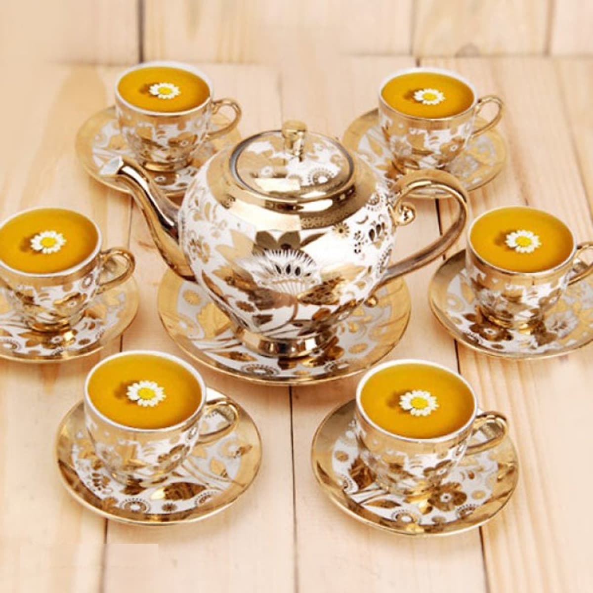 Bộ ấm trà 6 ly hoàng gia nhũ vàng