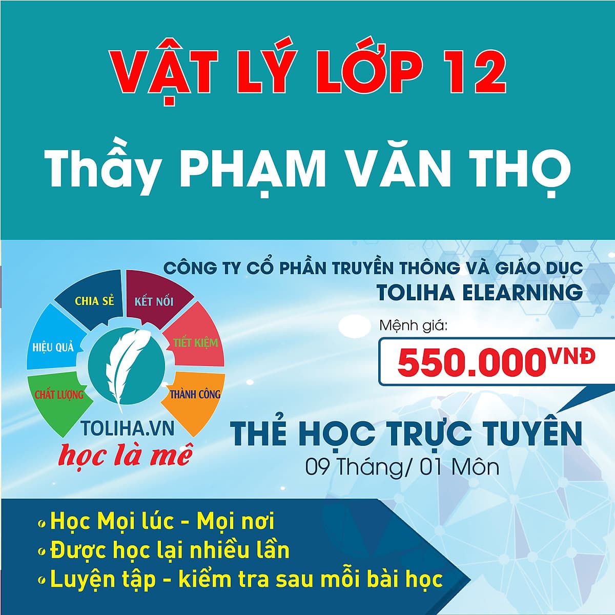 Học Online VẬT LÝ LỚP 12 - Thầy PHẠM VĂN THỌ - Toliha.vn - khóa 9 Tháng