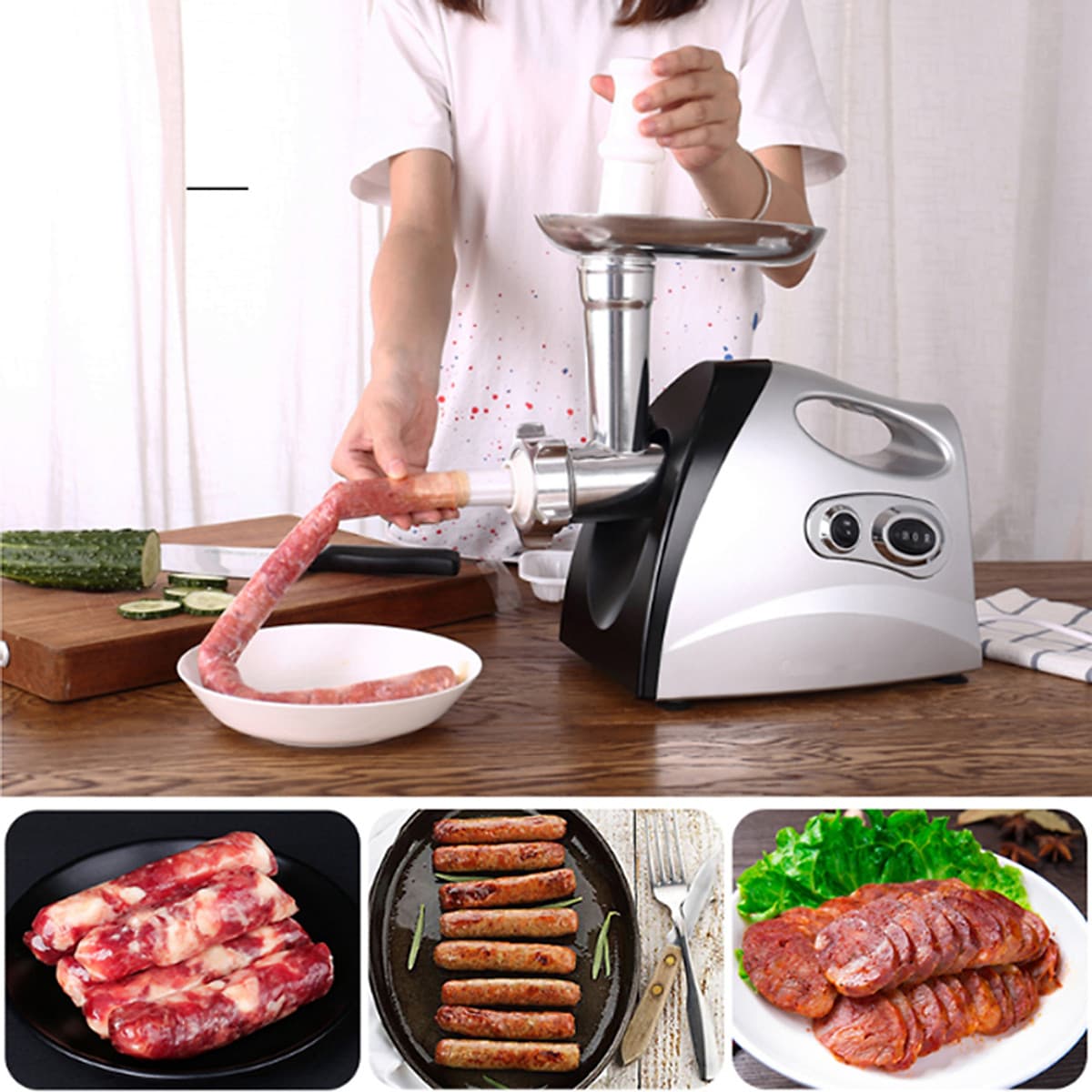 Máy xay thịt, làm xúc xích tự động RH305 công suất 400W chế biến nhiều loại thực phẩm tươi thiết kế đẹp mắt, vận hành tối ưu