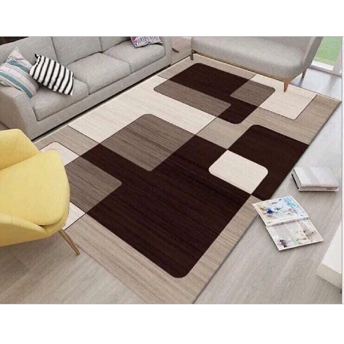 Thảm trải sàn Sofa sang trọng hiện đại trang trí phòng khách Bali in 3D Nhung nỉ lì cao cấp BL09 - Khối tròn vàng