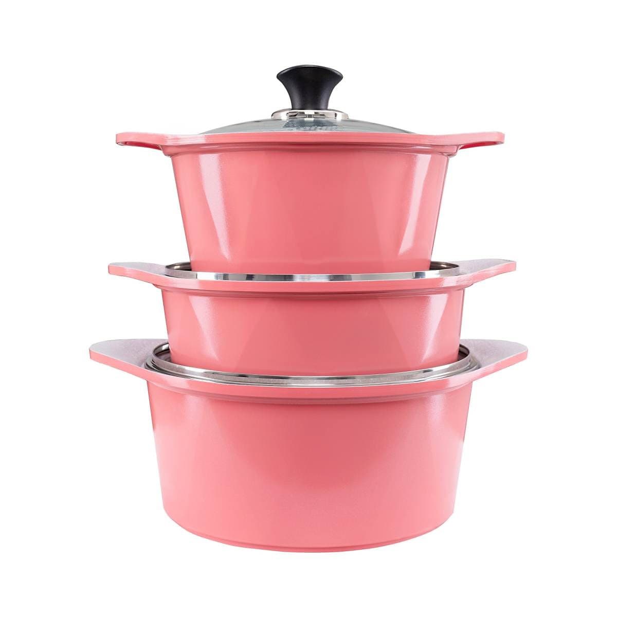 Bộ 3 nồi đúc ceramic cao cấp 2 tay cầm (20 – 22 –  24cm) tặng 1 cặp nhấc nồi sillicon (màu ngẫu nhiên)