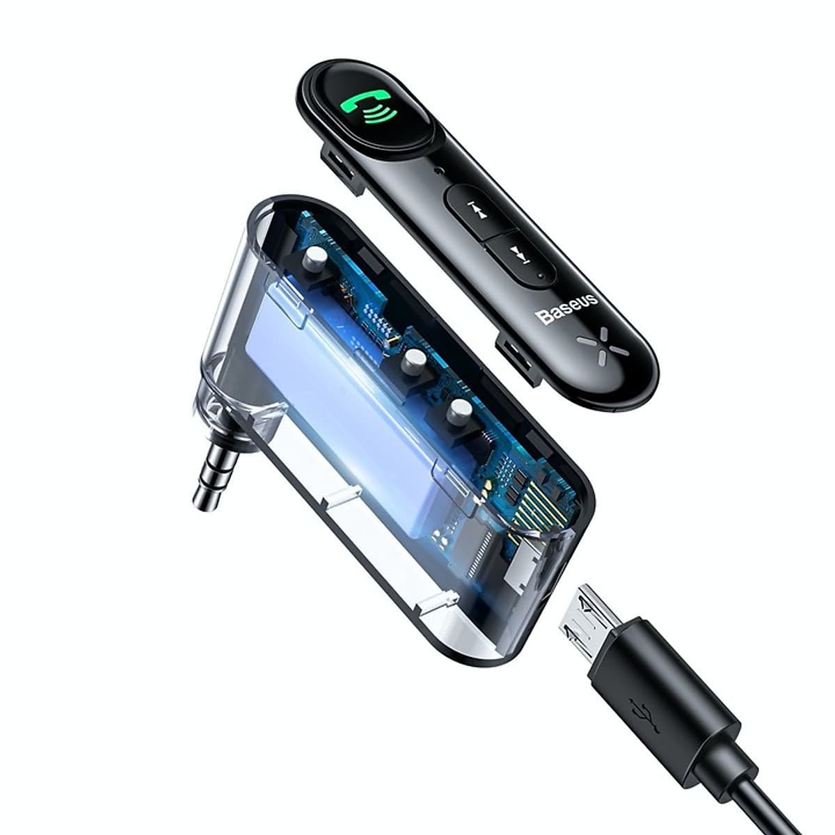 Bộ Bluetooth Receiver WXQY-01 dùng cho ô tô, xe hơi nhãn hiệu Baseus Qiyin AUX kết nối Bluetooth V5.0 thu tín hiệu âm thanh truyền từ các thiết bị di động và xuất ra cổng Audio AUX 3.5mm - Hàng Nhập Khẩu