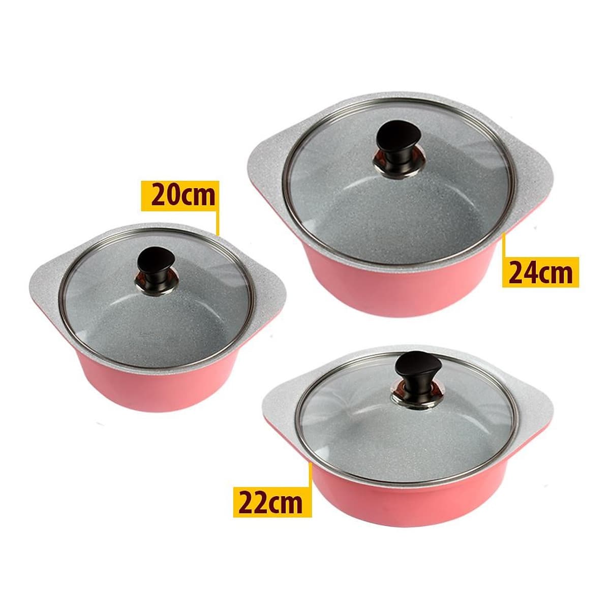 Bộ 3 nồi đúc ceramic cao cấp 2 tay cầm (20 – 22 –  24cm) tặng 1 cặp nhấc nồi sillicon (màu ngẫu nhiên)