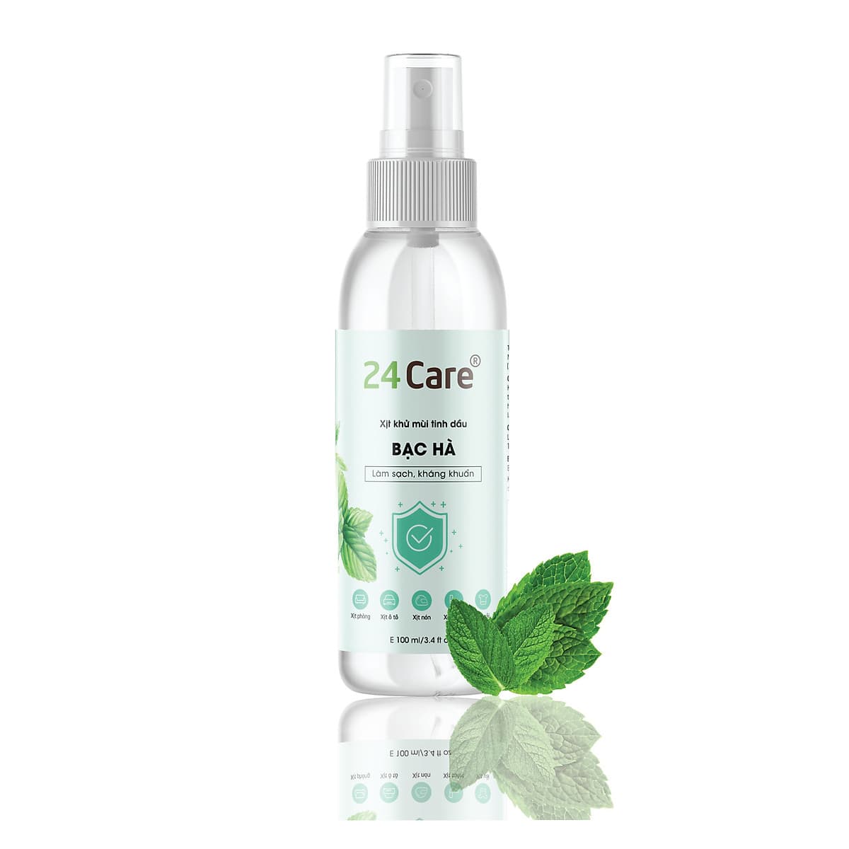 Xịt Phòng Tinh Dầu Bạc Hà Hữu Cơ Organic 24Care 50ML/100ML - Kháng khuẩn - Khử mùi hôi - Đuổi muỗi, côn trùng - Tập trung tinh thần làm việc, lái xe, học hành - Hương thơm thư giãn.
