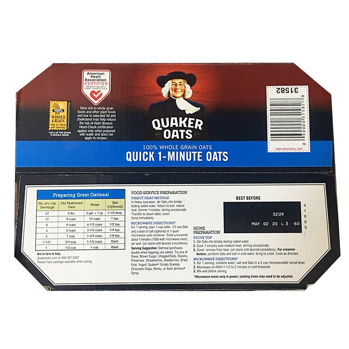 Yến Mạch Quaker Oats 1 Minute dạng hạt cán vỡ 4.52kg