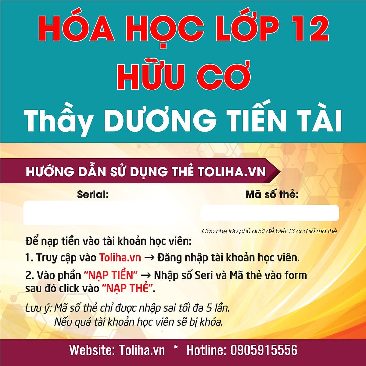 Khóa học HÓA HỌC HỮU CƠ 12 - CƠ BẢN + NÂNG CAO thầy Dương Tiến Tài - 06 tháng