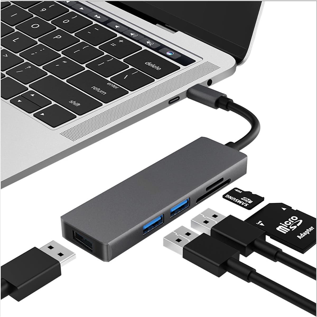 Hub chia USB Type-C 5 Cổng USB 3.0/SD/TF Newdery 9866 - Hàng chính hãng