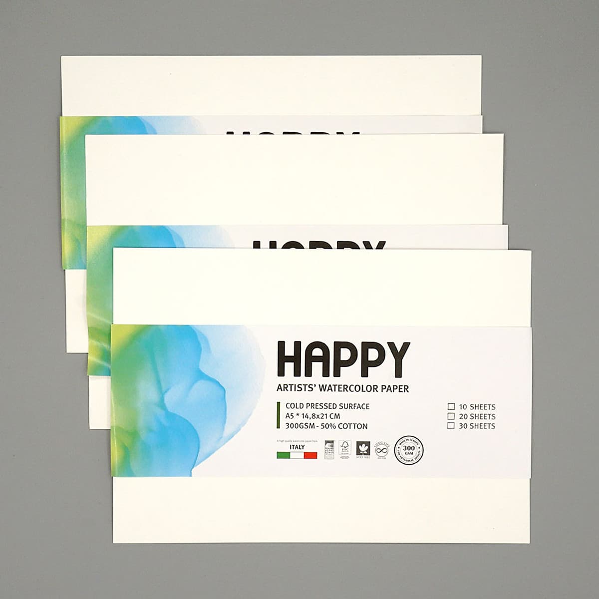 Combo 3 Tệp Giấy Vẽ Màu Nước Happy Artists' Watercolor Paper 300gsm