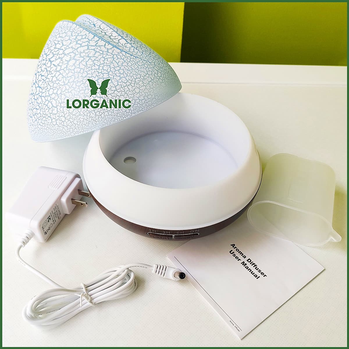 Combo máy khuếch tán/ máy xông tinh dầu Lorganic quả đào FX2059 + tinh dầu sả chanh Lorganic (10ml) LGN0367/ Thích hợp xông phòng diện tích 15-40m2.