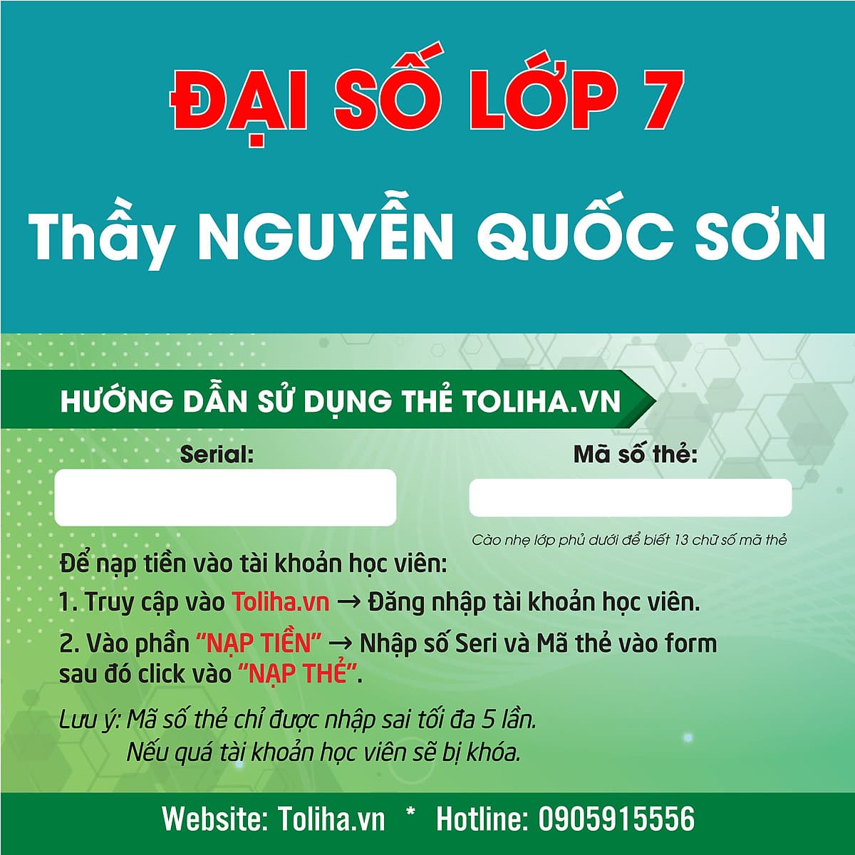 Học trực tuyến ĐẠI SỐ - TOÁN HỌC LỚP 7 Thầy NGUYỄN QUỐC SƠN - Toliha.vn Khóa 3 Tháng