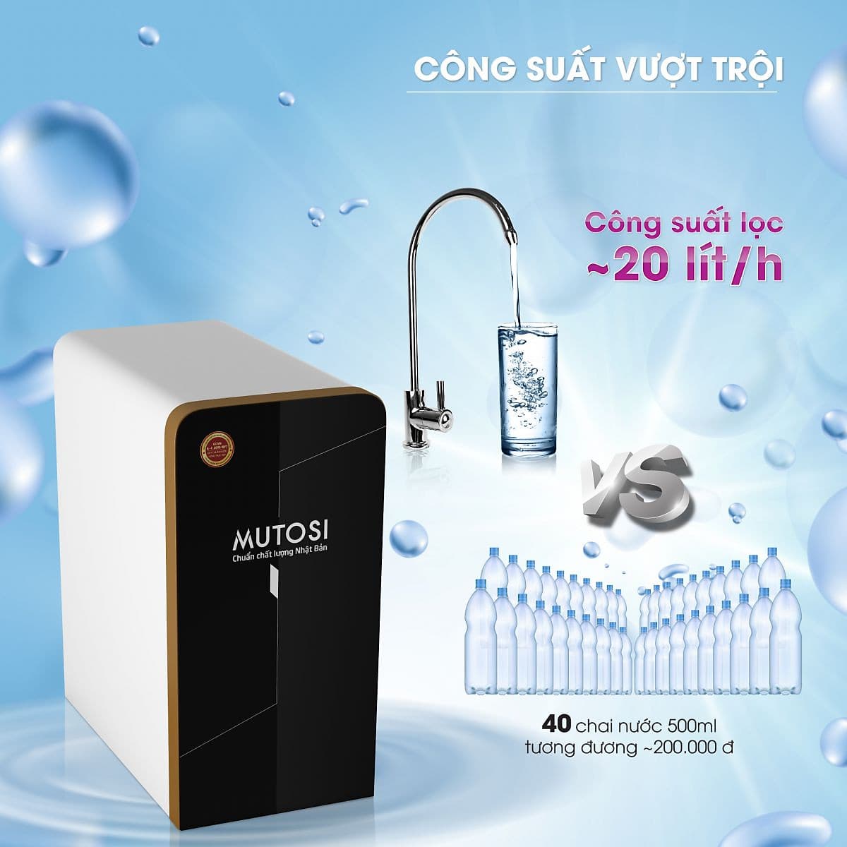 Máy lọc nước RO Mutosi MP-370U nhỏ gọn, 7 cấp lọc, công suất 20L/h - Hàng chính hãng
