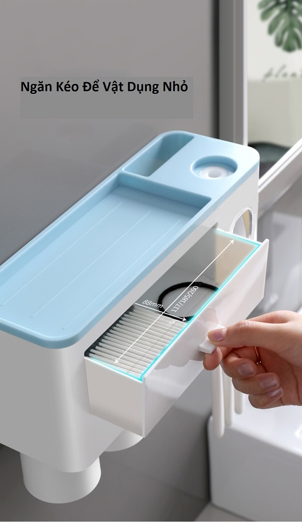 KỆ TREO BÀN CHẢI ĐÁNH RĂNG, TÍCH HỢP ĐỒ LẤY KEM THÔNG MINH (2 LY)