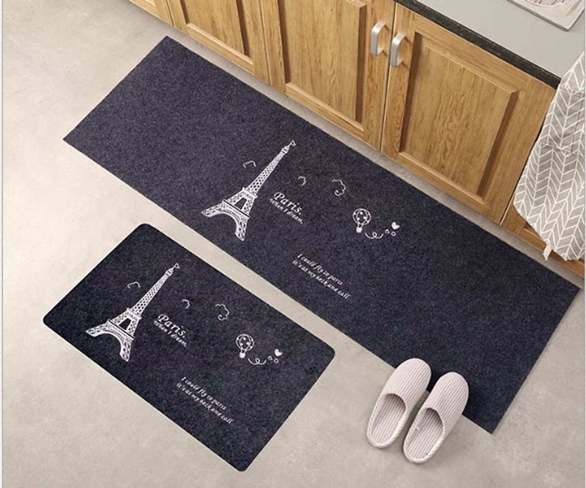 Bộ 2 thảm 2D nhà bếp đế cao su chống trượt 120x40 và 60x40 + kèm 2 khăn lau 30x30 (màu ngẫu nhiên) 