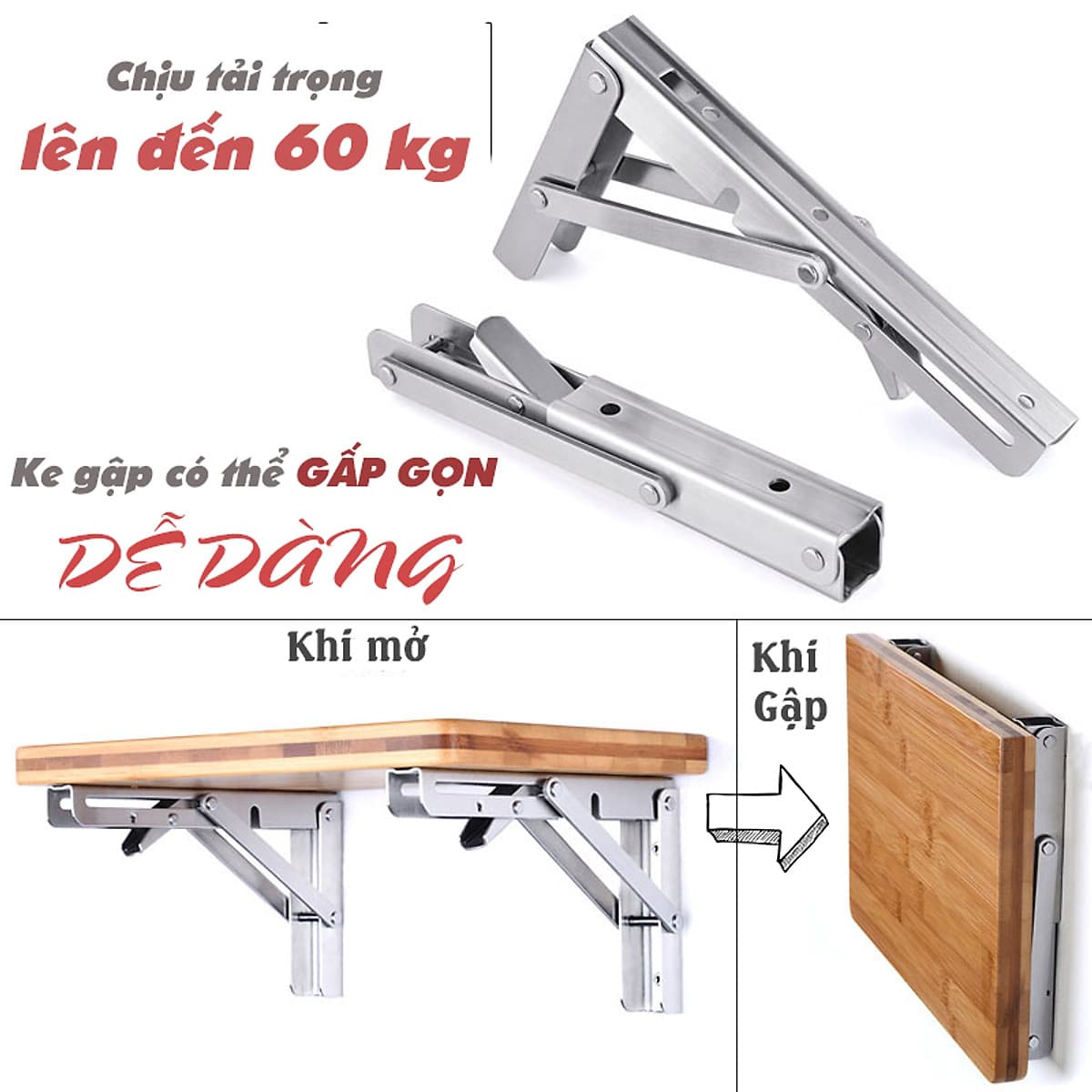 Bộ giá đỡ Ke bàn gấp treo tường thông minh thép không gỉ Mai Lee - Hàng chính hãng