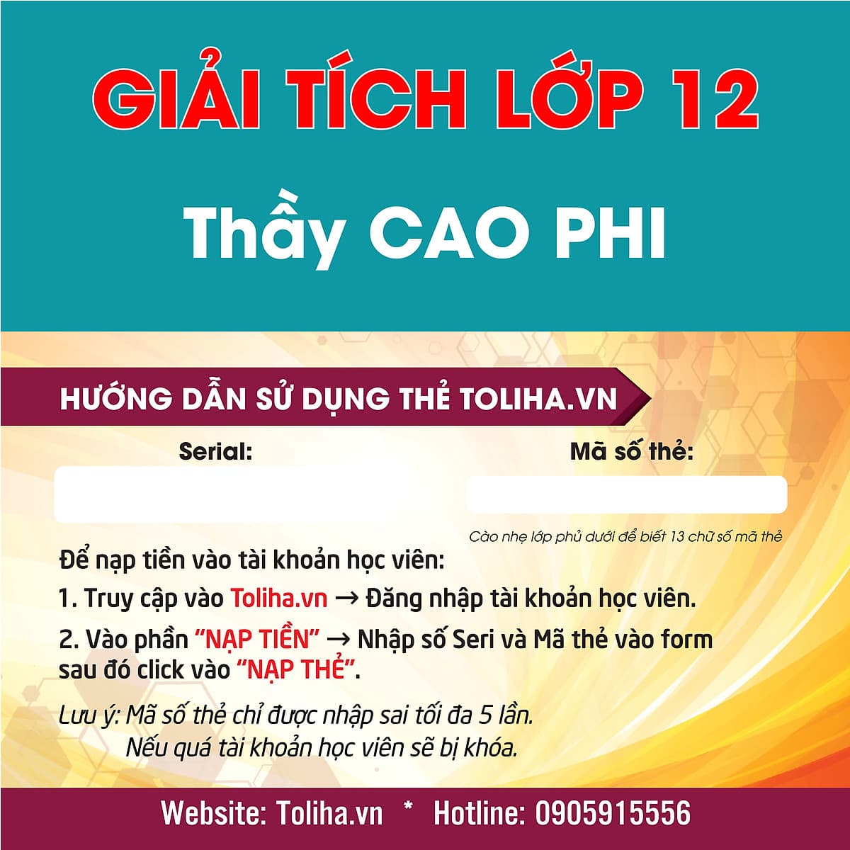 Học trực tuyến GIẢI TÍCH - TOÁN HỌC LỚP 12 -Thầy CAO PHI - Toliha.vn 6 Tháng