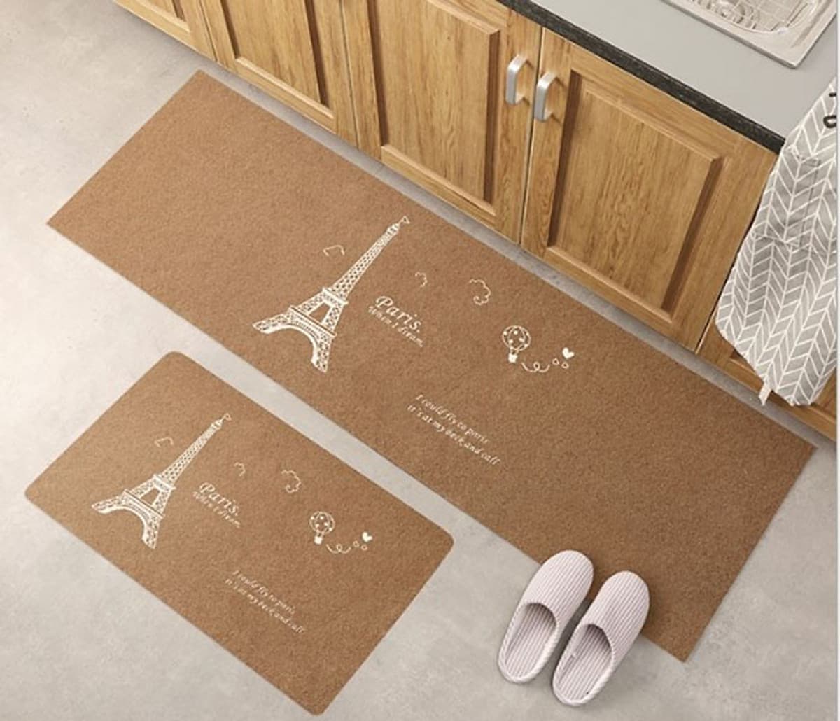 Bộ 2 thảm 2D nhà bếp đế cao su chống trượt 120x40 và 60x40 + kèm 2 khăn lau 30x30 (màu ngẫu nhiên) 
