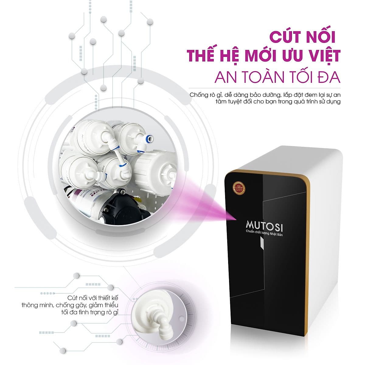 Máy lọc nước RO Mutosi MP-370U nhỏ gọn, 7 cấp lọc, công suất 20L/h - Hàng chính hãng