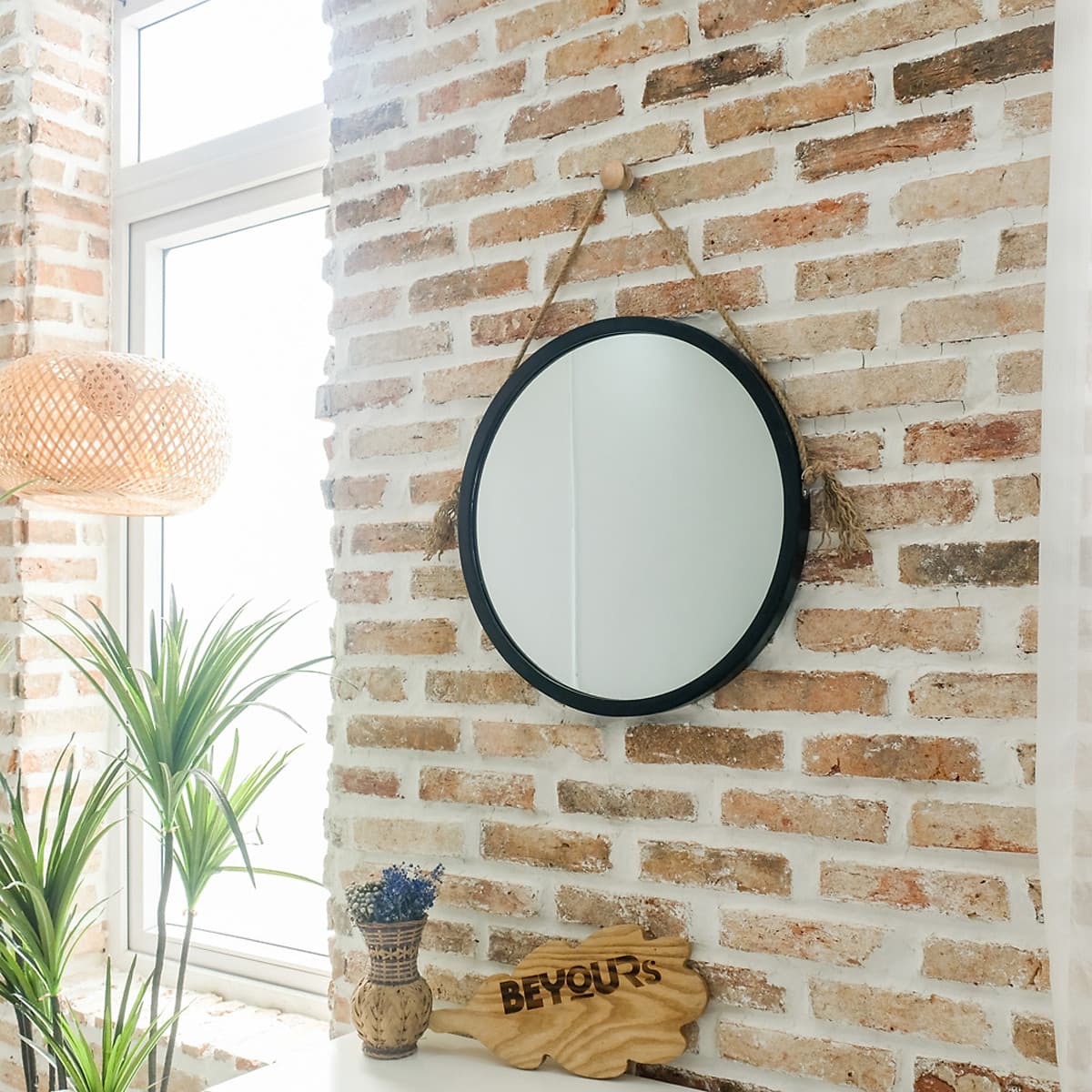 Gương Tròn Soi Trang Điểm Treo Tường Khung Gỗ Hàn Quốc Mia Mirror Nội Thất Kiểu Hàn BEYOURs