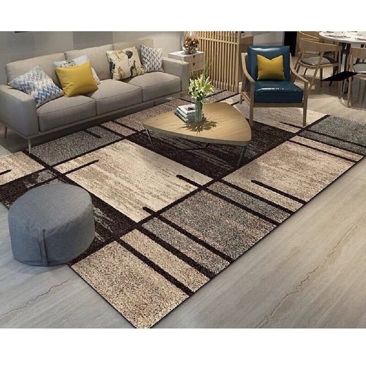 Thảm trải sàn Sofa sang trọng hiện đại trang trí phòng khách Bali in 3D Nhung nỉ lì cao cấp BL09 - Khối tròn vàng