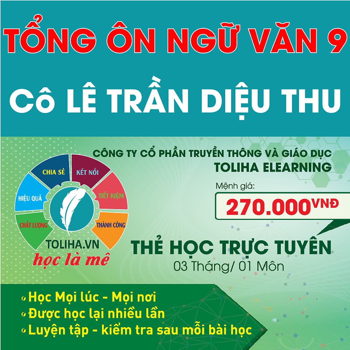 Khóa học TỔNG ÔN NGỮ VĂN 9 - cô Diệu Thu - 03 tháng