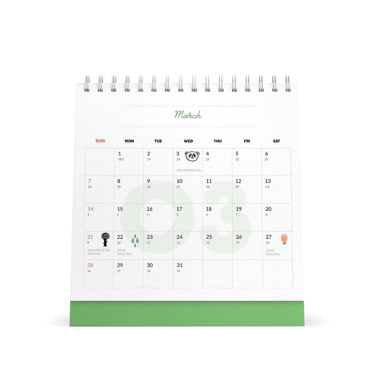 Lịch bàn vuông giấy mỹ thuật SDstationery 2021 Live Green (sống xanh) 20x20 cm