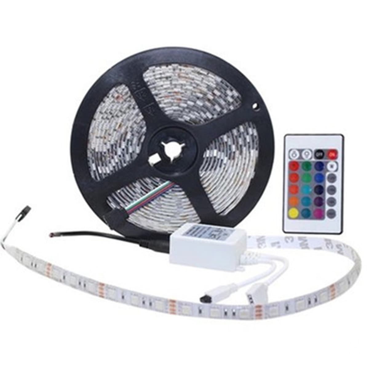 Bộ đèn led dây dán 5050 đổi nhiều màu RGB bằng điều khiển phủ silicon chống nước,  có sẵn keo dán trang trí bàn làm việc, tường thạch cao, ô tô