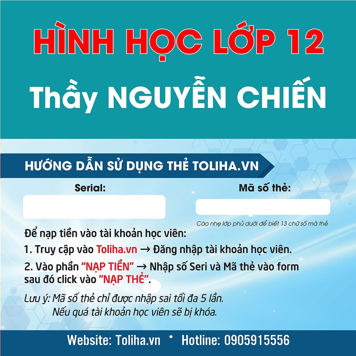 Học trực tuyến HÌNH HỌC - TOÁN HỌC LỚP 12 - Thầy NGUYỄN CHIẾN - Toliha.vn  9 Tháng