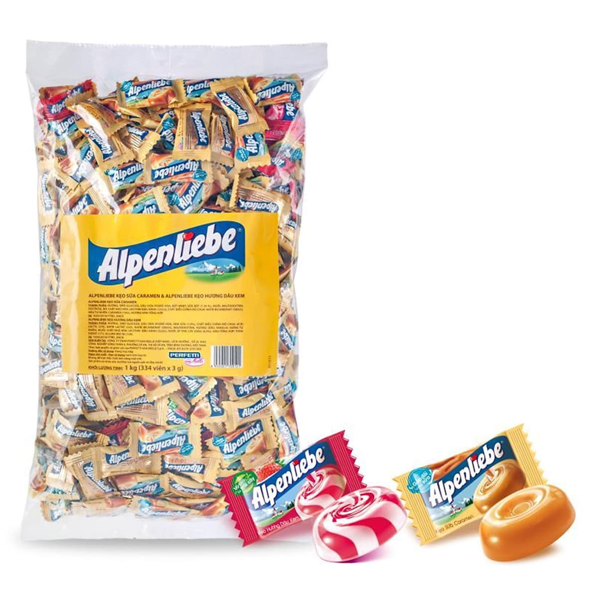 Kẹo Alpenliebe Hương Hỗn Hợp Dâu Kem & Caramen (Gói 1Kg)