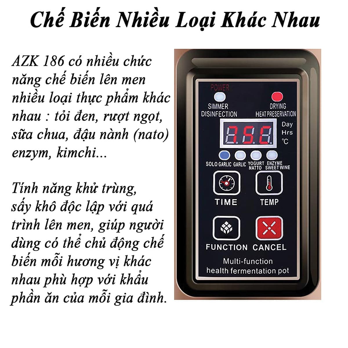 Máy lên men thực phẩm Anzhik 6 lít AZK-186 thế hệ mới - làm tỏi đen, sữa chua, yogurt, đậu nành(natto), enzyme trái cây, vang ngọt, kim chi - Hàng Chính Hãng