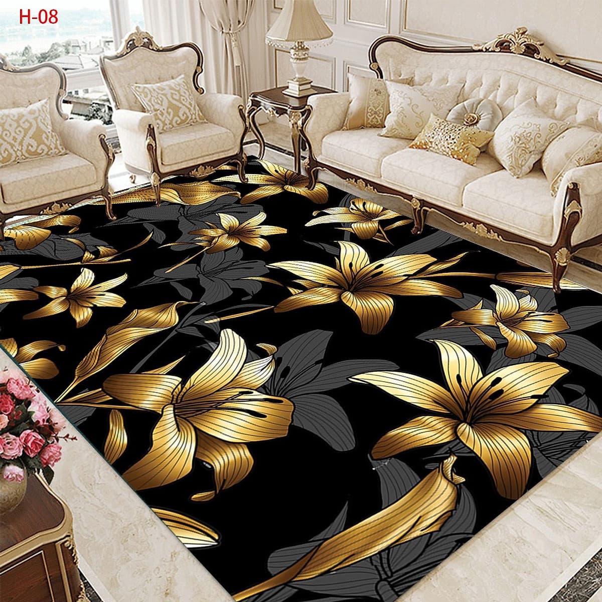 Thảm trải sàn Sofa sang trọng hiện đại trang trí phòng khách Bali in 3D Nhung nỉ lì cao cấp BL09 - Khối tròn vàng