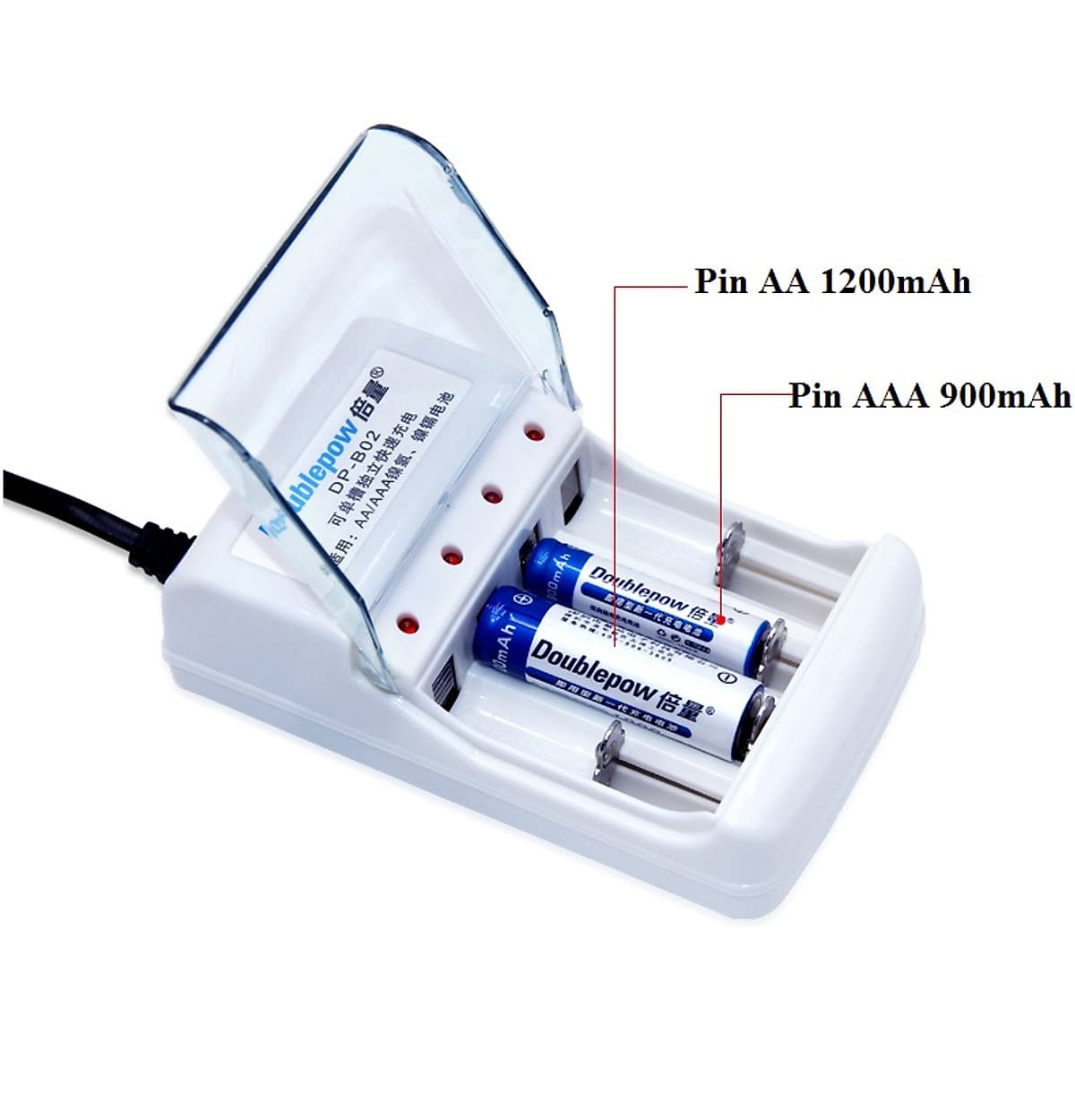 Bộ Sạc Pin Cho Pin Tiều Sạc AA và AAA Doublepow Cao Cấp DP-B02 - Hàng nhập khẩu
