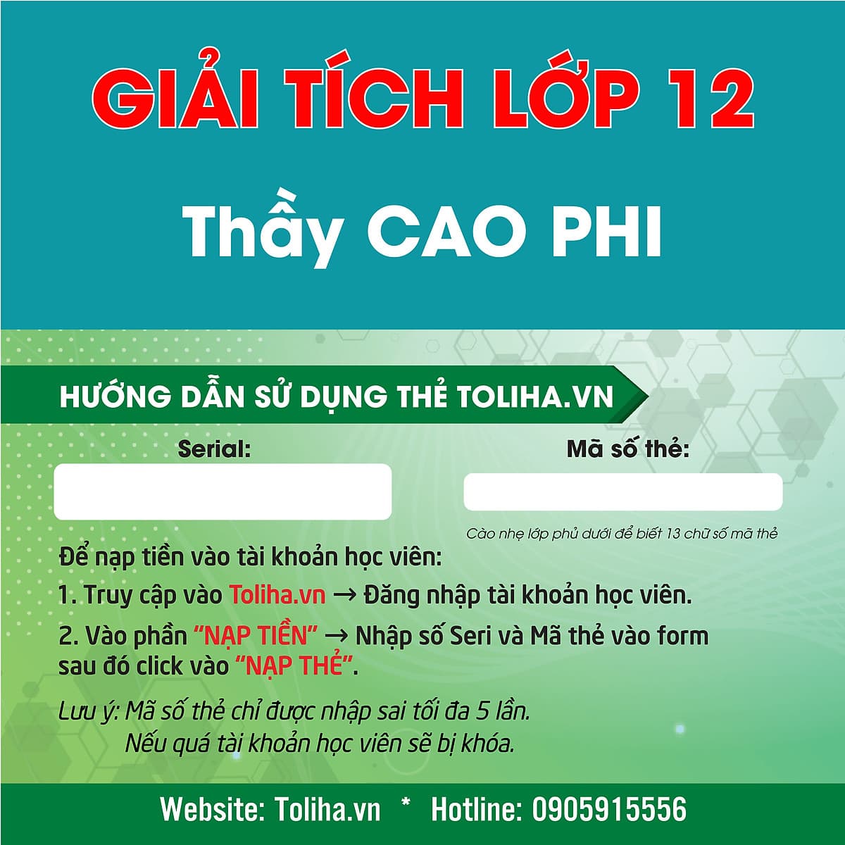 Học trực tuyến GIẢI TÍCH - TOÁN HỌC LỚP 12 -Thầy CAO PHI - Toliha.vn 3 Tháng